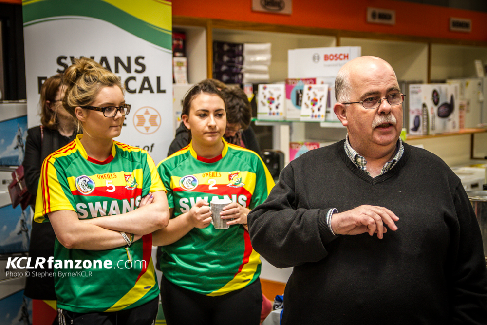 Liam Foley from Carlow Camogie speaking at the launch of their new jersey