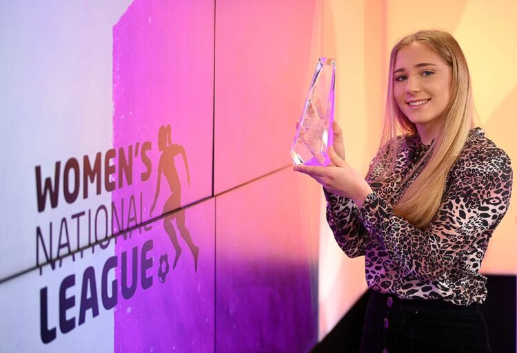 Ellen Molloy collects her Young Player of the Season award for 2020. Photo: SPORTSFILE