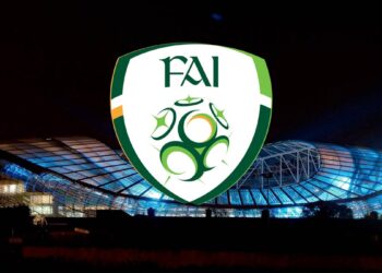 FAI crest over the Aviva Stadium.