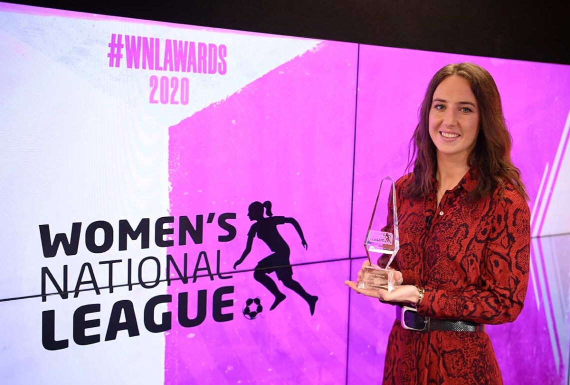 Karen Duggan collects her 2020 Player of the Season award.