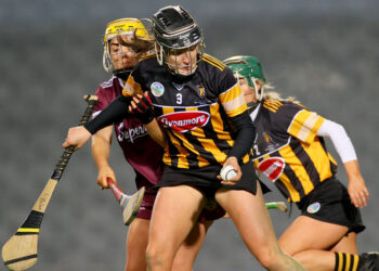 Galway’s Siobhan McGrath and Claire Phelan of Kilkenny. Mandatory Credit ©INPHO/James Crombie