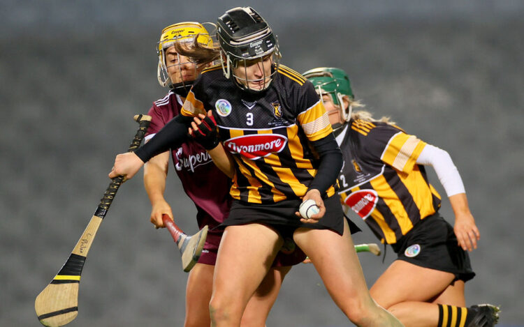 Galway’s Siobhan McGrath and Claire Phelan of Kilkenny. Mandatory Credit ©INPHO/James Crombie