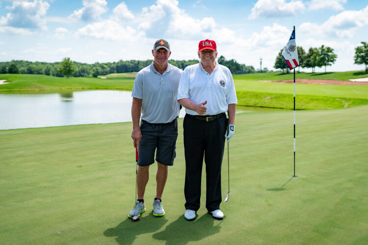 "President Trump and Brett Favre" by The White House is marked with CC PDM 1.0
