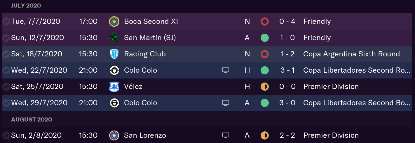 Boca fixtures for Episode 2