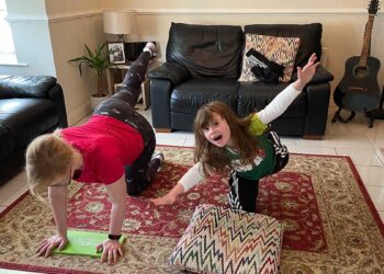 Working out at home with Eimear Ni Bhraonáin (L) and daughter Róise