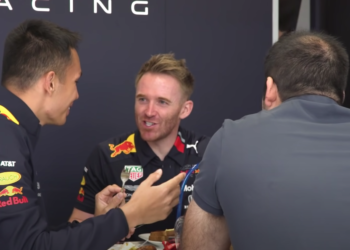 Alex Albon and Patrick Harding (centre). YouTube screen grab.