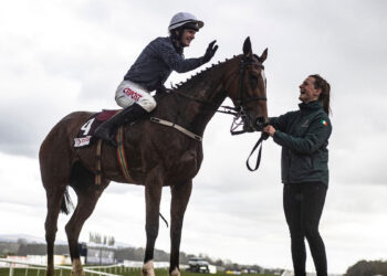 Colreevy and Danny Mullins with groom Aimee Morrissey after winning the Grade 1 Dooley Insurance Group Champion Novice Chase.
