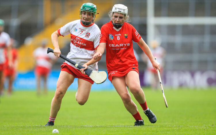 Derry's Caoimhe Glass with Lauren Callanan of Cork. Photo: ©INPHO/Evan Treacy