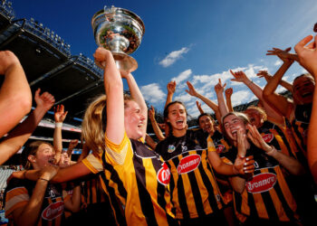 Kilkenny’s Aoife Prendergast celebrates Kilkenny's 2022 All-Ireland senior camogie win. Photo: ©INPHO/James Crombie