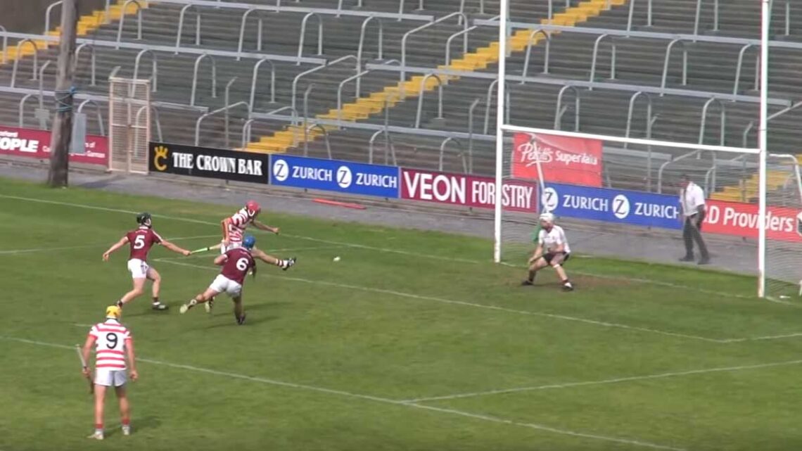 Patrick Breen kicks a goal for Ferns St. Aidan's in the 2022 Wexford SHC Final