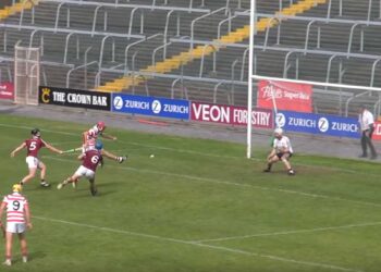 Patrick Breen kicks a goal for Ferns St. Aidan's in the 2022 Wexford SHC Final