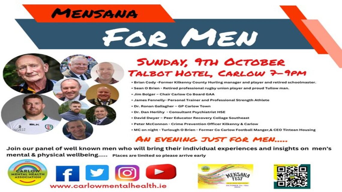 Kilkenny and Carlow sporting greats such as Brian Cody and Sean O’Brien are set to speak at Mensana For Men event this Sunday