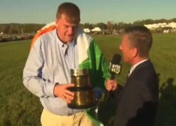 John 'Shark' Hanlon. Screengrab: @USASteeplechase/Twitter