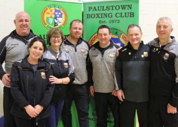 Paulstown Boxing Club's coaches with Ollie O'Neill pictured far right. Photo: Paulstown Boxing Club/Facebook
