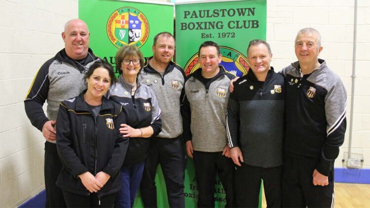 Paulstown Boxing Club's coaches with Ollie O'Neill pictured far right. Photo: Paulstown Boxing Club/Facebook