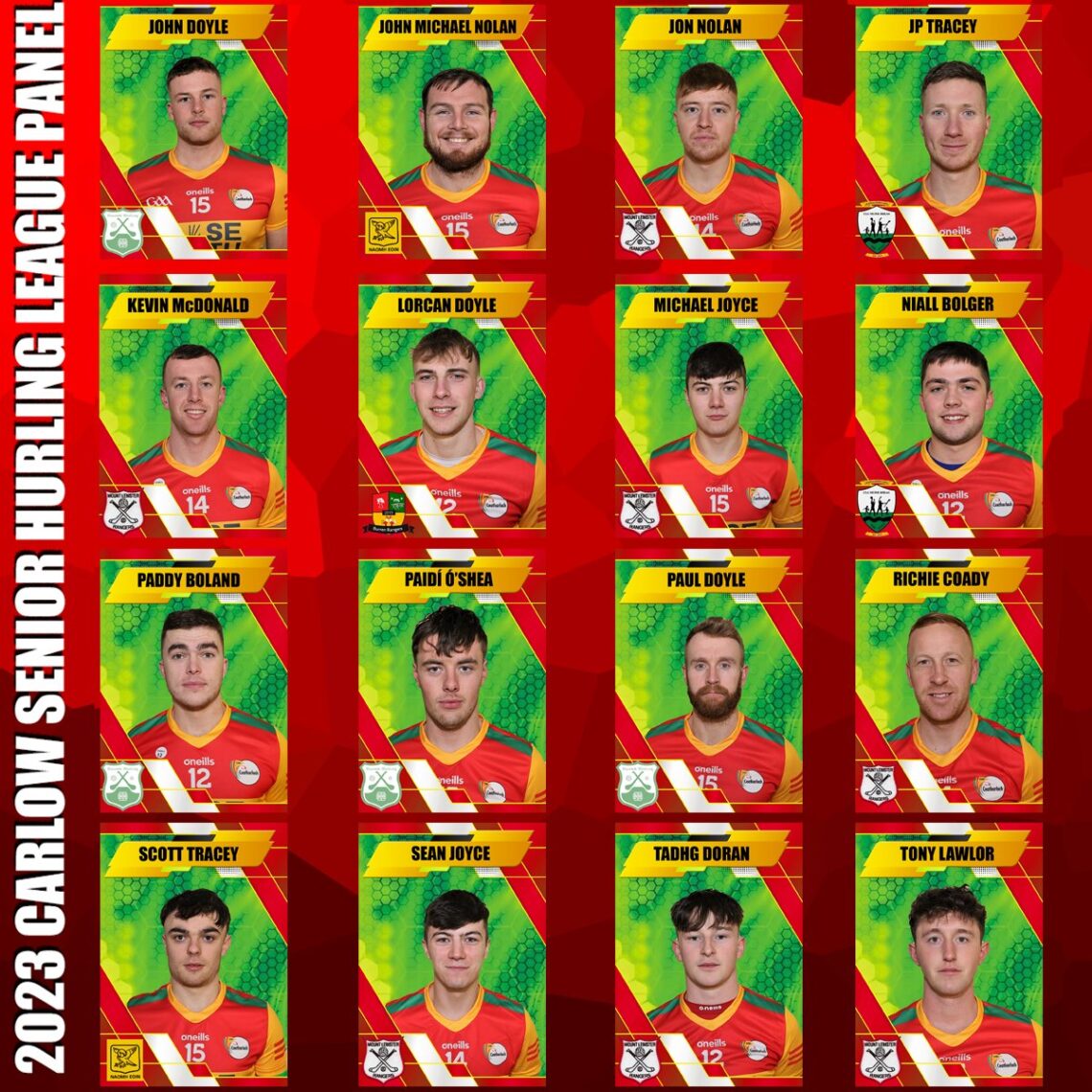 Tom Mullally & Carlow announce their 2023 Senior Hurling Panel