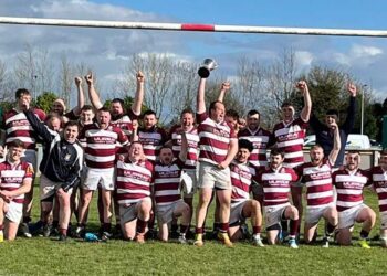 Tullow RFC celebrate the Leinster League Division 1B title in March 2023. Photo: @tullowrfc/Twitter