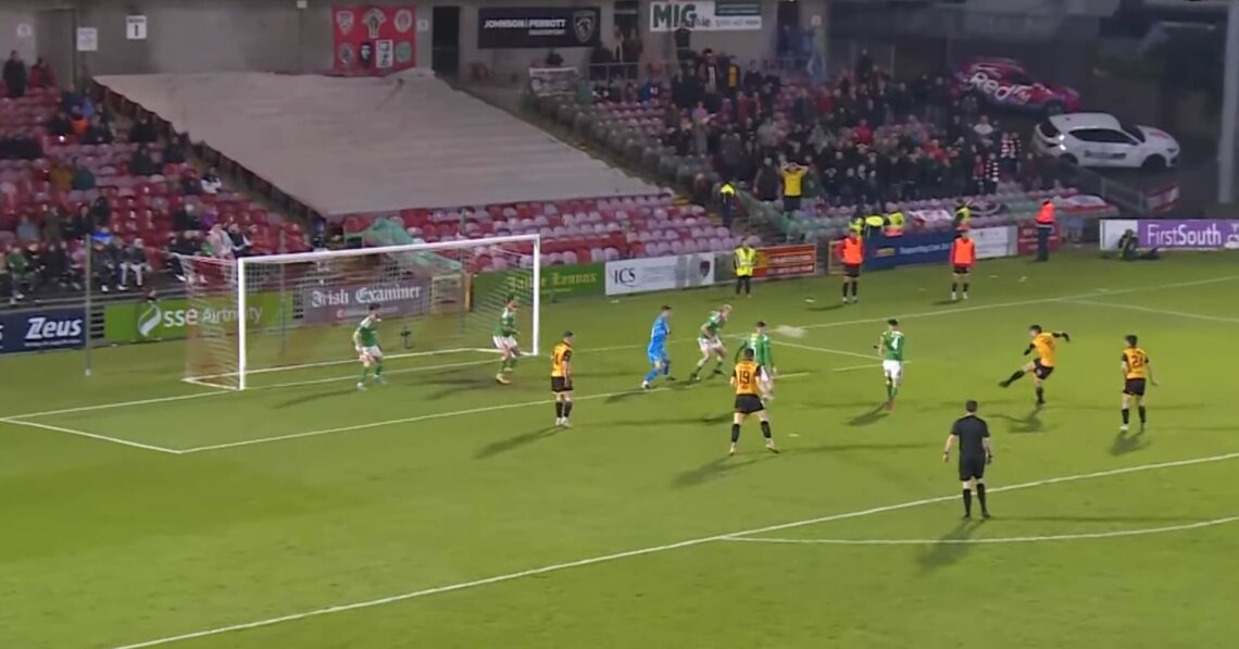 Colm Whelan scores against Cork City for Derry City. Source: YouTube/Derry City FC