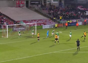 Colm Whelan scores against Cork City for Derry City. Source: YouTube/Derry City FC