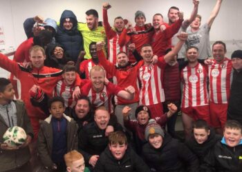 St. Canice's celebrating winning the KCLR Scoreline.ie Division 1 of the Kilkenny & District League. Photo: St. Canice's FC/Facebook