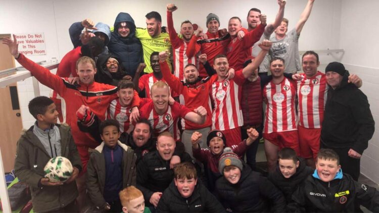 St. Canice's celebrating winning the KCLR Scoreline.ie Division 1 of the Kilkenny & District League. Photo: St. Canice's FC/Facebook