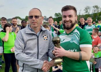 Carlow & District League's Brian O'Reilly with New Oak Boys' Cody Mulhall