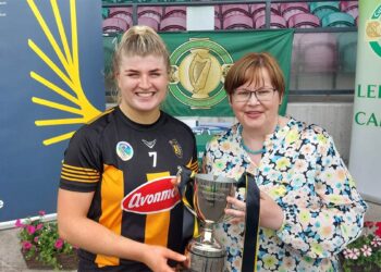 Kilkenny captain Hannah Scott pictured with Leinster chairperson Linda Kenny. Photo: Leinster Camogie/Twitter