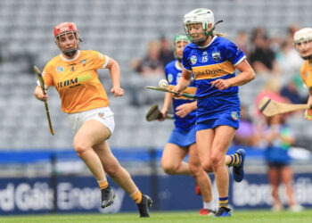 Tipperary's Clodagh Mclntyre with Maria Lynn of Antrim. Photo: ©INPHO/Evan Treacy