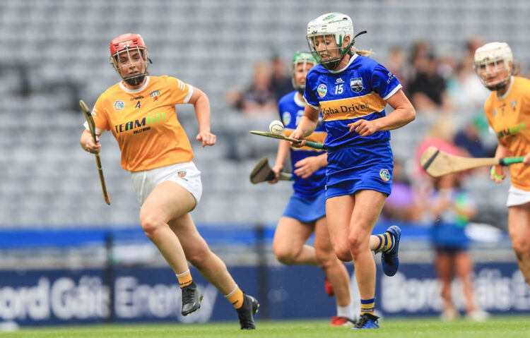 Tipperary's Clodagh Mclntyre with Maria Lynn of Antrim. Photo: ©INPHO/Evan Treacy