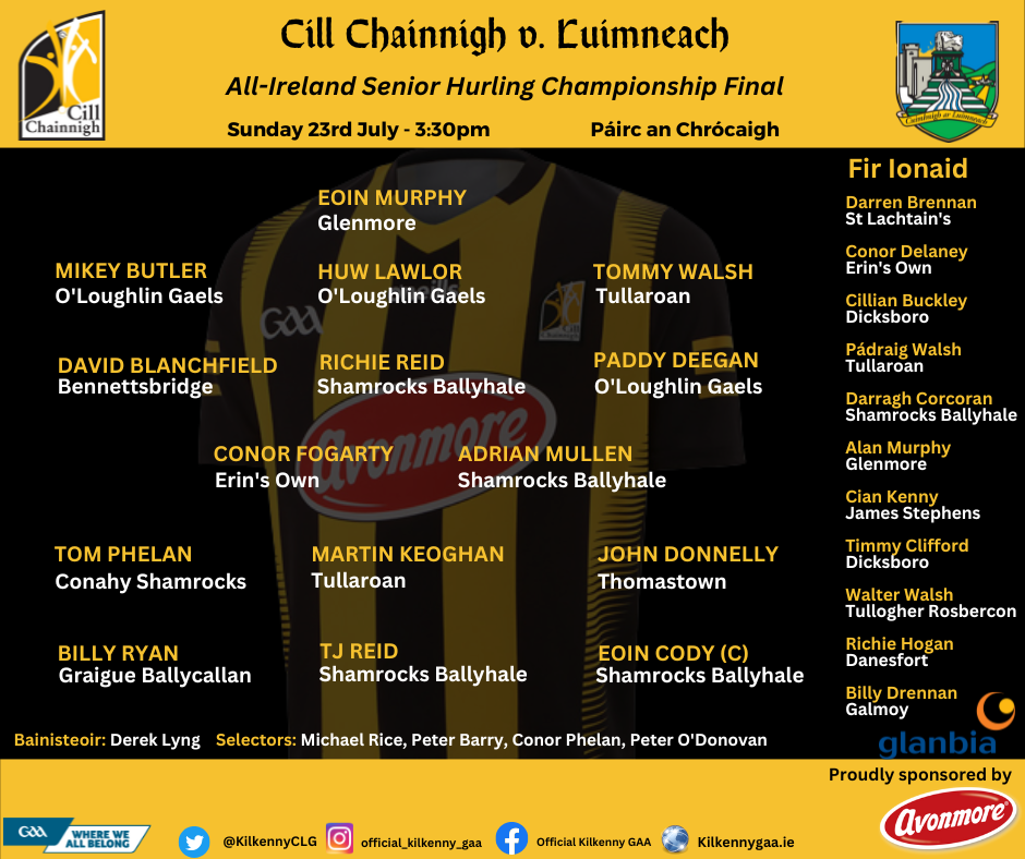 Kilkenny name their team for the 2023 All Ireland Senior Hurling Final