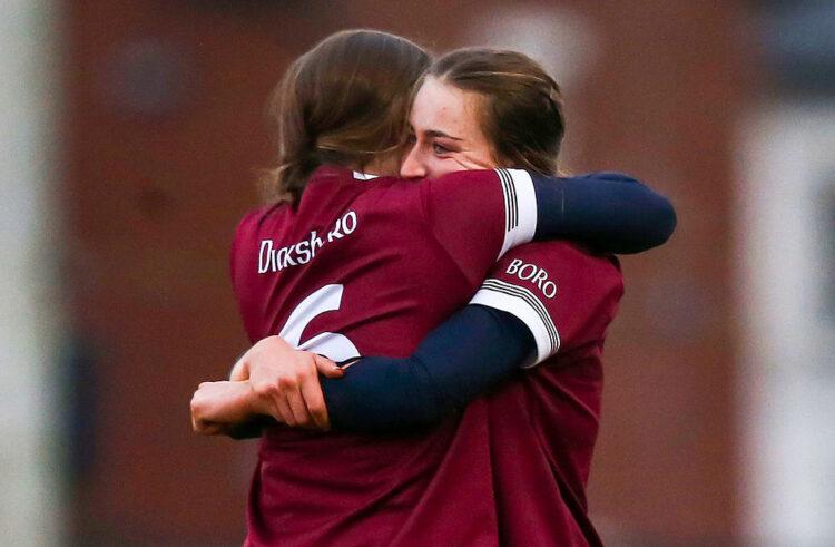 Dicksboro's Aobha O'Gorman celebrates with Caoimhe Dowling. Photo ©INPHO/Leah Scholes
