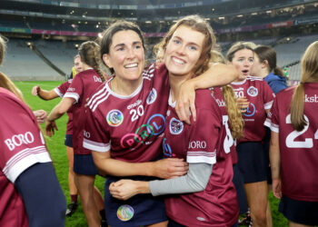 Lucinda Gahan and Caoimhe Carroll celebrate after the game 17/12/2023. Mandatory Credit ©INPHO/Laszlo Geczo