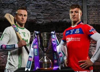 AIB ambassadors, Fintan Burke (St Thomas’), and Mark Bergin (O’Loughlin Gaels) pictured ahead of the AIB GAA Senior Club Championship Hurling All-Ireland Final, between St Thomas’ and O’Loughlin Gaels. Photo: Sam Barnes/Sportsfile